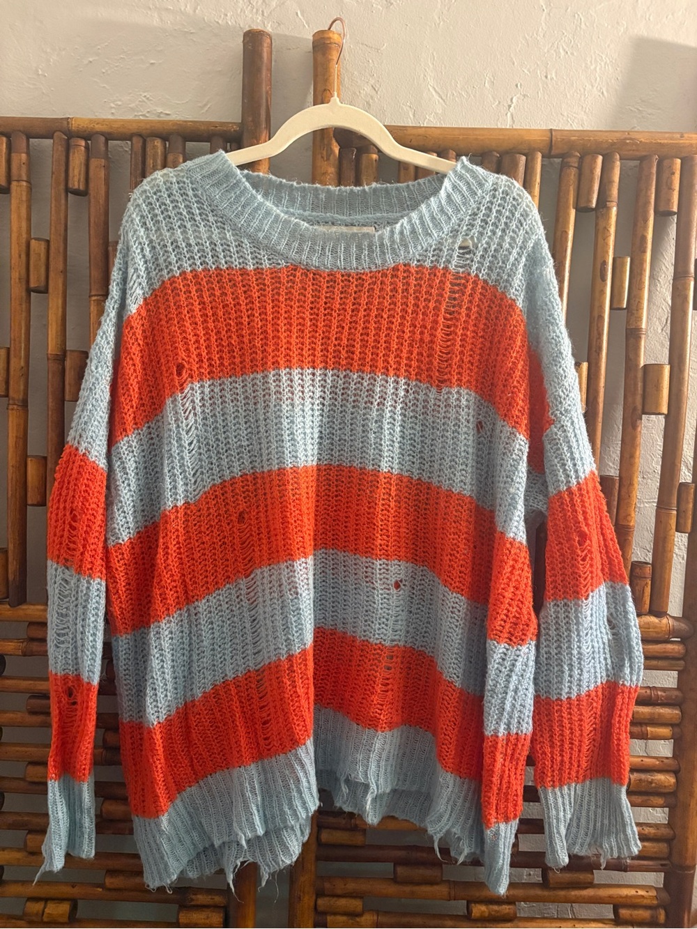 URBAN OUTFITTERS OVERSIZED ORANGE & BLUE STRIPPED DISTRESSED LOOSE KNIT SWEATER